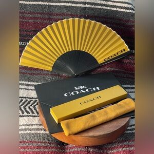 COACH Yellow & Black Folding Hand Fan w/Dusty, Box, Bag